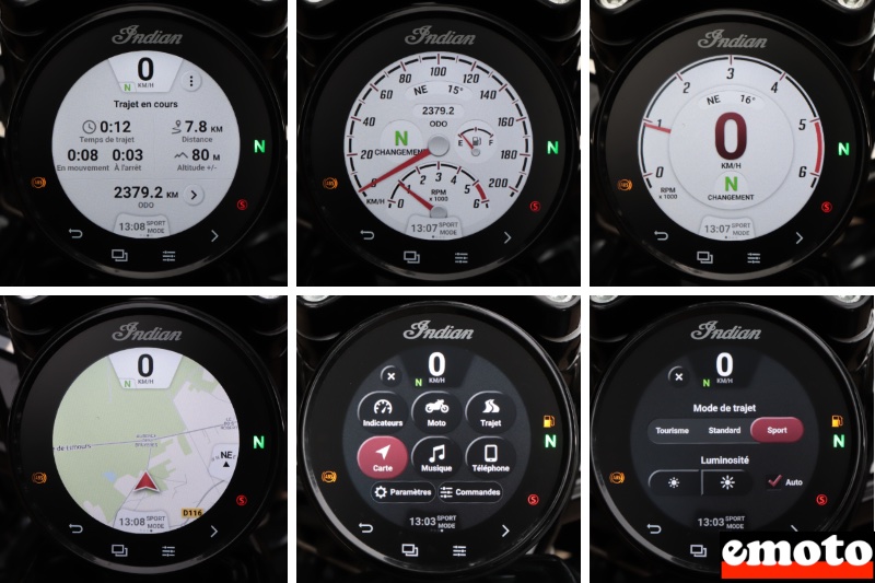 differentes vues du tableau de bord tft tactile de 4 pouces