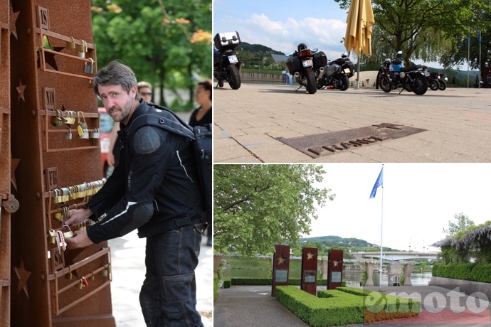 un cadenas a son pays d origine a schengen ou on voit sur l autre rive l allemagne avant le pont et la france derriere le pont