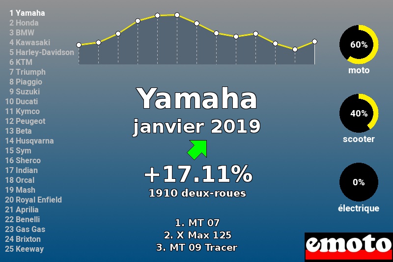 Immatriculations Yamaha en France en janvier 2019 Immatriculations Yamaha en France en janvier 2019