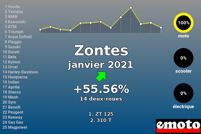 Immatriculations Zontes en France en janvier 2021 Immatriculations Zontes en France en janvier 2021