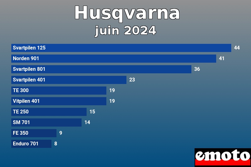 Les 10 Husqvarna les plus immatriculés en juin 2024 Les 10 Husqvarna les plus immatriculés en juin 2024