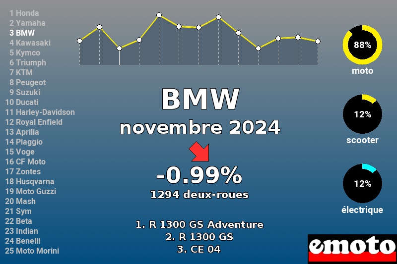 Immatriculations BMW en France en novembre 2024
