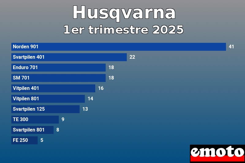 Les 10 Husqvarna les plus immatriculés en 1er trimestre 2025 Les 10 Husqvarna les plus immatriculés en 1er trimestre 2025