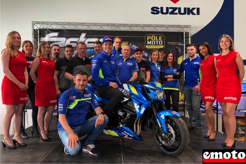 Joan Mir était l'invité de Factory Moto Suzuki, joan mir sur sa gsxs et toute l equipe de factory moto suzuki a merignac