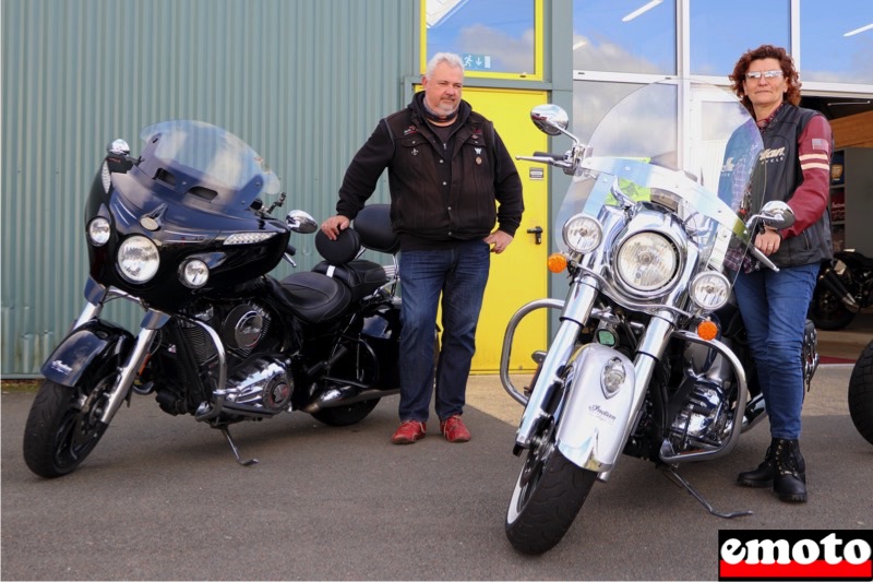 Patrick et sa Chieftain Limited chez Indian Angers, patrick en indian chieftain limited et isabelle en indian chief vintage chez indian angers