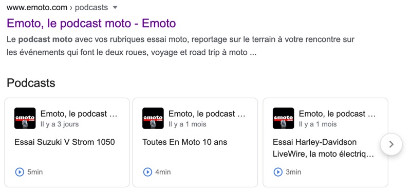 podcast emoto dans la recherche google