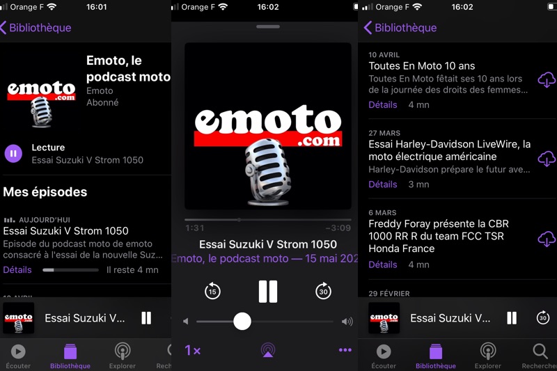 Podcast moto, déjà plus de 12 épisodes en écoute en 4 mois, podcast moto de emoto com iphone et android