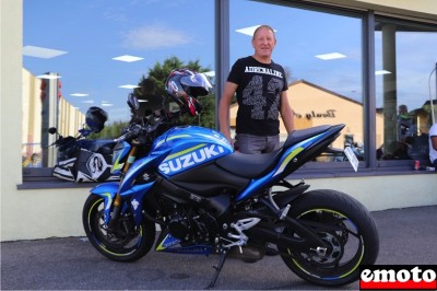 Jean-Luc et sa Suzuki GSXS 1000 chez Motos Dario à Colmar