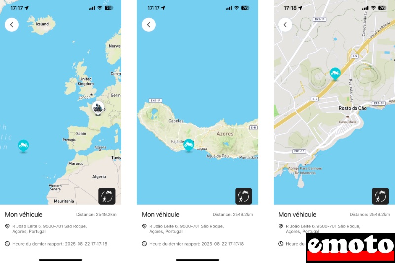 localisaion precise de la moto situee a 2550 km de chez moi